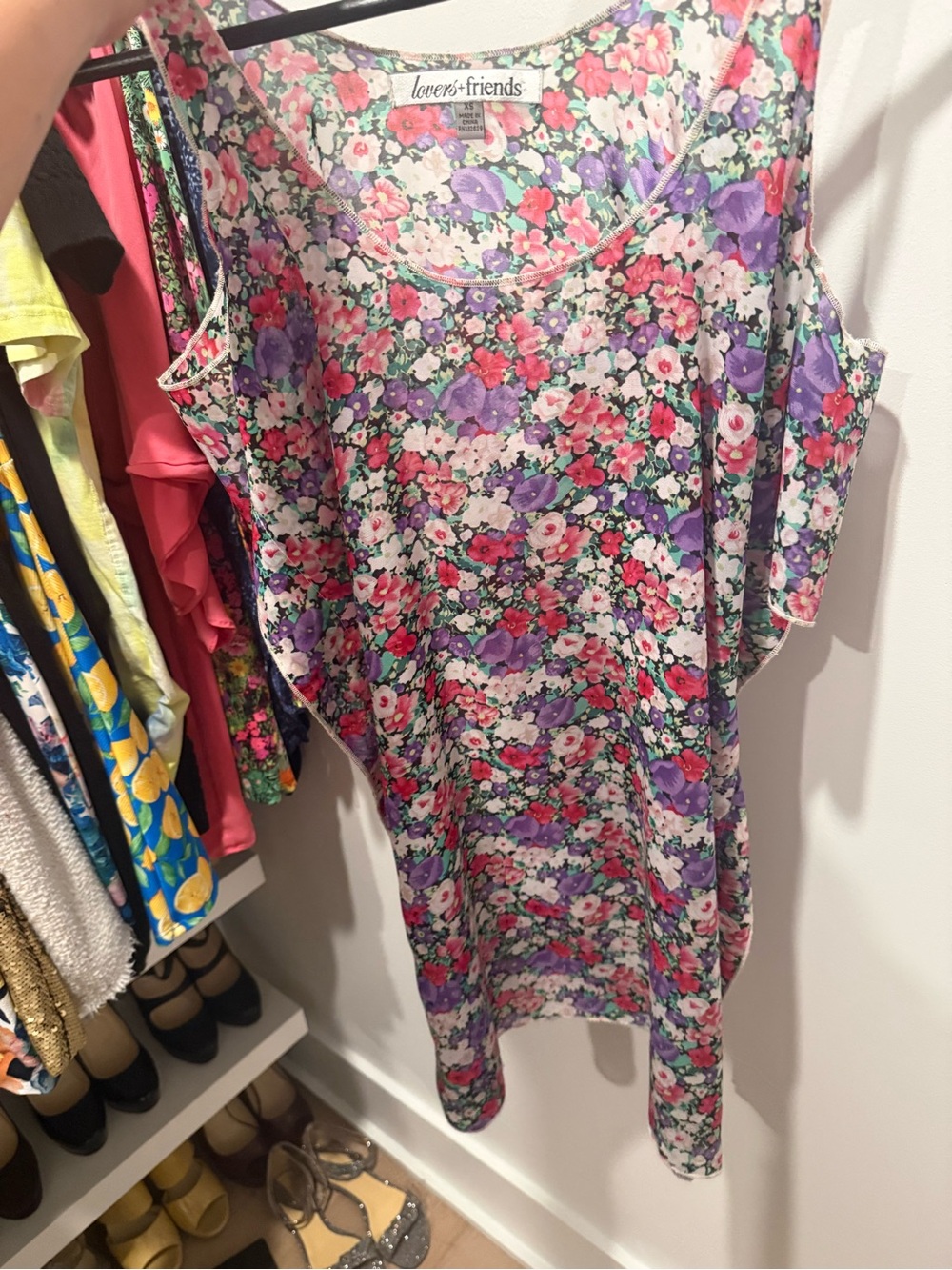 Lovers + Friends Purple & Pink Floral Cold-Shoulder Tunic